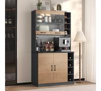100 x 47 x 187 cm, armadio da cucina, illuminazione a buffet e fori per cavi, tavolo da cucina in legno, grande spazio per forno a microonde, autoportante, ripiani laterali regolabili in altezza