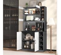 100 x 47 x 187 cm, armadio da cucina, illuminazione a buffet e fori per cavi, tavolo da cucina in legno, grande spazio per forno a microonde, autoportante, ripiani laterali regolabili in altezza