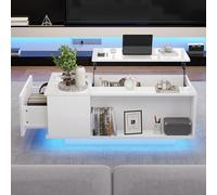 100 x 50 x 40 cm, tavolino da caffè regolabile in altezza, con spazio nascosto, tavolino con luce a LED, tavolo da soggiorno con cassetto, tavolo da divano (bianco)