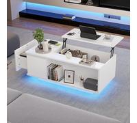 100 x 50 x 40 cm, tavolino da caffè regolabile in altezza, con spazio nascosto, tavolino con luce a LED, tavolo da soggiorno con cassetto, tavolo da divano (bianco)