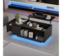 100 x 50 x 40 cm, tavolino da caffè regolabile in altezza, con spazio nascosto, tavolino con luce a LED, tavolo da soggiorno con cassetto, tavolo da divano (nero)