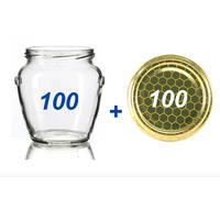 100 X VASI VASETTO ORCIO 314 VETRO CON CAPSULA ORO ALVEARE X MIELE. NUOVI