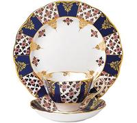 100 Years by Royal Albert Royal Albert 100 Years 40017566 1900 Regency-Tazza da tè, piattino, Piatto da 20 cm, 3, Porcellana Bone China, Colore: Blu, Set da 4 Pezzi, 3 unità