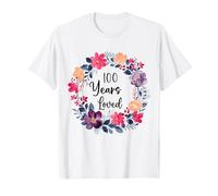 100 Years Loved Floral 100th Birthday Men Women Anniversary Maglietta