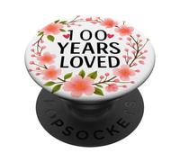 100 Years Loved Floral 100th Birthday Women 100 Years Old PopSockets PopGrip Adesivo