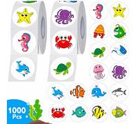 1000 Adesivi animali rotondi, 16 disegni Adorabili animali marini Adesivi di ricompensa dell'insegnante per la decorazione della festa in classe dei bambini con linea di perforazione (2.5cm ciascuno)