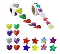 1000 adesivi glitterati, 500 stelle, 500 adesivi a forma di cuore, 2,5 cm, autoadesivi, per la scuola