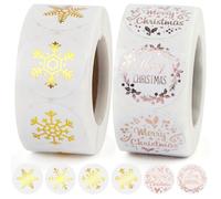 1000 adesivi natalizi, etichette rotonde in lamina d'oro, 2,5 cm adesivi scintillanti di Buon Natale, decorazione con fiocchi di neve per ricompensa scrapbooking biglietti di auguri confezioni regalo