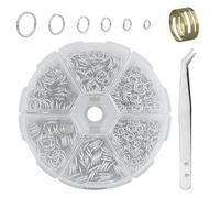 1000 anelli di piegatura per la creazione di gioielli, in argento, set di anelli di riparazione in metallo, mini anelli di piegatura per portachiavi, collana con attrezzi per passanti, pinzette