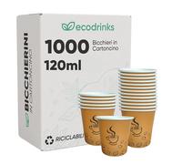 1000 Bicchieri di Carta da 120ml, Colore Avana e Grafica Caffè - Rivestimento Interno Impermeabile, Perfetti per Bevande Calde - Biodegradabile, Look Professionale - Per Bar, Ufficio, Eventi