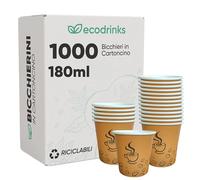 1000 Bicchieri di Carta da 180ml, Colore Avana e Grafica Caffè - Rivestimento Interno Impermeabile, Perfetti per Bevande Calde - Biodegradabile, Look Professionale - Per Bar, Ufficio, Eventi