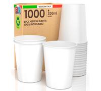 1000 Bicchieri in Carta 200Ml Ecologici Biodegradabili Monouso BIANCHI Made in I