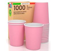 1000 Bicchieri in Carta 200ml Ecologici Biodegradabili Monouso Made in Italy Asporto Bevande Calde Acqua Colorati ROSA - Prodotto e Confezionato in Italia
