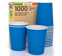 1000 Bicchieri in Carta Color BLU 200ml Ecologici Biodegradabili Monouso Made in Italy da Asporto Bevande Calde Acqua - Prodotto e confezionato in Italia