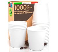 1000 Bicchierini in Carta 80ml per Caffè - Bicchieri Ecologici Biodegradabili e Monouso - Piccoli per Asporto Bevande Calde