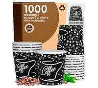 1000 Bicchierini in Carta da caffè 65ml BlackCUP Bicchieri Ecologici Biodegradabili Monouso Piccoli Asporto Bevande Calde