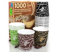1000 Bicchierini in Carta da Caffè 65ml CoffeeCUP Mix Bicchieri Biodegradabili