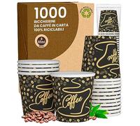 1000 Bicchierini in Carta da Caffè 65ml CoffeeGoldCUP Bicchieri Ecologici Biodegradabili Monouso Piccoli Asporto Bevande Calde