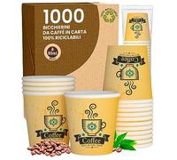 1000 Bicchierini in Carta da caffè 65ml CuzcoYellowCUP Bicchieri Ecologici Biodegradabili Monouso Piccoli Asporto Bevande Calde