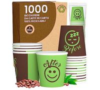 1000 Bicchierini in Carta da caffè 65ml DownupCUP Green Bicchieri Ecologici Biodegradabili Monouso Piccoli Asporto Bevande Calde