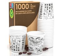 1000 Bicchierini in Carta da caffè 65ml Italy White Bicchieri Ecologici Biodegradabili Monouso Piccoli Asporto Bevande Calde