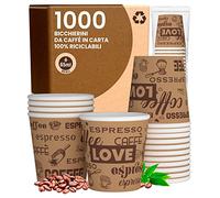 1000 Bicchierini in Carta da caffè 65ml LoveBrownCUP Bicchieri Ecologici Biodegradabili Monouso Piccoli Asporto Bevande Calde
