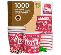 1000 Bicchierini in Carta da Caffè 65ml LoveRedCUP Bicchieri Ecologici Biodegradabili Monouso Piccoli Asporto Bevande Calde