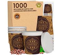 1000 Bicchierini in Carta per caffè 65ml ASPORTO PubCUP con COPERCHIO in carta Bicchieri Ecologici Biodegradabili Monouso Piccoli Asporto Bevande Calde + 1000 coperchi