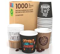 1000 Bicchierini in Carta per caffè 65ml bicchieri Ecologici Biodegradabili Monouso Asporto Bevande Calde Acqua Mix Fantasia