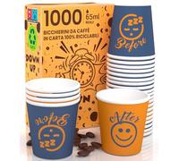 1000 Bicchierini in Carta per Caffè 65ml DownUpCUP Blue Bicchieri Ecologici Biodegradabili Monouso Piccoli Asporto Bevande Calde