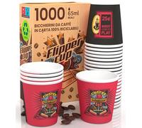 1000 Bicchierini in Carta per caffè 65ml FlipperCUP Bicchieri Ecologici & Biodegradabili Monouso Piccoli Asporto Bevande Calde