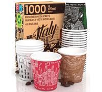 1000 Bicchierini in Carta per Caffè Italy Mix 65ml Bicchieri Monouso Piccoli Ecologici e Biodegradabili per Asporto Bevande Calde