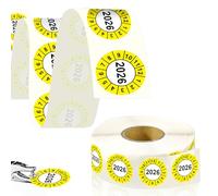 1000 cartelli di prova annuali 2026, 20 mm, gialli, adesivi di prova su rotolo, autoadesivi per la manutenzione, etichette di prova e calci per test