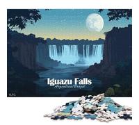 1000 Cascate dell'Iguazu di notte Illustrazione Puzzle quadrati creativi per adulti, puzzle in legno Giochi di sfida unici 1000 pezzi (75x50 cm)