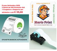 1000 Etichette Termiche Autoadesive 4x6 (2 Rotoli da 500) + Erogatore e Supporto