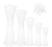1000 fascette stringicavo bianco 100/150/200/250/300 mm e 50 basi adesive, resistenti ai raggi UV, resistenti alle temperature per gestione dei cavi, giardinaggio, residenze e officine