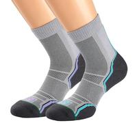 1000 Mile Trail - Calzini da Corsa da Donna, Confezione Doppia, Donna, 2265, Grey/Orange, 3-5.5 UK/Small