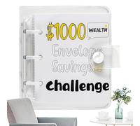 1000 Money Savings Challenge Binder, 25 buste di denaro risparmiando Challenge Binder, busta di risparmio con $1000 Cash Capacity, ideale per ricette e biglietti
