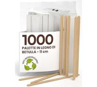 1000 Palette Lunghe da Caffè e Cappuccino Monouso in Legno di Betulla da 11cm, Imbustate Singolarmente, Biodegradabili e Compostabili, Resistenti al Calore per Mescolare Caffè e Bevande
