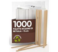 1000 Palette Lunghe per Caffè e Cappuccino Monouso in Legno di Betulla da 11cm, Imbustate Singolarmente, Biodegradabili e Compostabili, Resistenti al Calore per Mescolare Caffè e Bevande