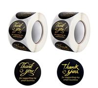 1000 Pcs Adesivi di Ringraziamento Etichette Adesive Rotonde da 3,8 cm con Scritta d'Oro “Thank you for Supporting My Small Business” Adesivi Decorativi per Buste Sacchetti Regalo 2 Rotoli (Nero)