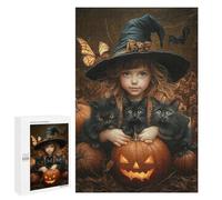 1000 PCS Puzzle Halloween Witch with Black Cats -1 Puzzle Per Adolescenti Migliora La Memoria Difficile E Stimolante Rompicapo Giochi Per Famiglie 1000 PCS