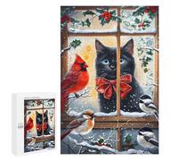1000 PCS Puzzle Per Adolescenti Black Cat & Birds Winter Window Puzzle Per Adulti Gioco Per Famiglie Antistress Difficile Da Completare 1000 PCS