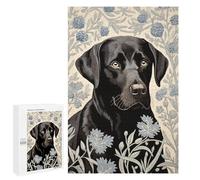 1000 PCS Puzzle Per Adolescenti Black Labrador in Floral Pattern Puzzle Per Adulti Gioco Per Famiglie Un'opera D'arte Regali Unici Per Compleanno E Natale 1000 PCS