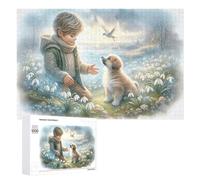 1000 PCS Puzzle Per Adolescenti Boy, Puppy, And Dove in Snowdrops Field Puzzle Per Adolescenti Gioco Rompicapo Migliora La Memoria Regali Di Natale Compleanno 1000 PCS