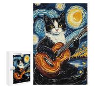 1000 PCS Puzzle Per Adolescenti Cat Playing Guitar in Starry Night Puzzle Per Adulti Gioco Pratico Difficile Difficile Unico Compleanno E Regali 1000 PCS