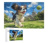 1000 PCS Puzzle Per Adolescenti Cavalier King Charles Spaniel Running with Tennis Ball Puzzle Per Adulti Gioco Per Famiglie Un'opera D'arte Regali Unici Per Compleanno E Natale 1000 PCS