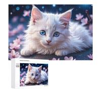 1000 PCS Puzzle Per Adolescenti Charming White Kitten with Blue Eyes Puzzle Per Adulti Gioco Per Famiglie Un'opera D'arte Regali Unici Per Compleanno E Natale 1000 PCS