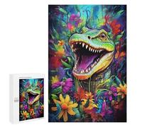 1000 PCS Puzzle Per Adolescenti Colorful Dinosaur in Flowers Puzzle Per Adolescenti Gioco Rompicapo Migliora La Memoria Regali Di Natale Compleanno 1000 PCS