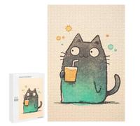 1000 PCS Puzzle Per Adolescenti Cute Cat Drinking Juice Puzzle Per Adulti Gioco Pratico Difficile Difficile Unico Compleanno E Regali 1000 PCS